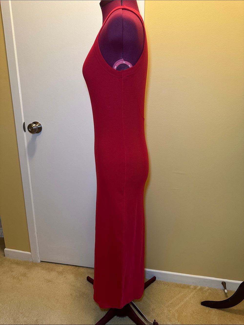 Kit + Ace Bright Red Ribbed Tank Dress Sleeveless Fitted Long Dress - Picture 5 of 12